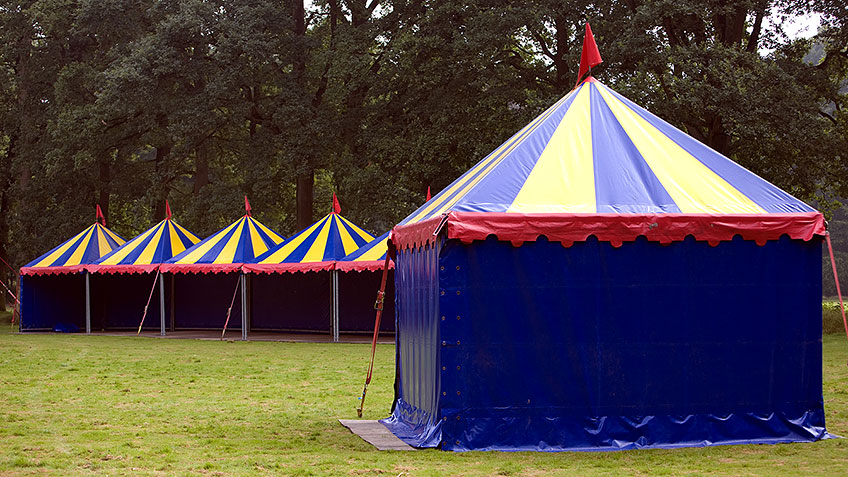 Carretent van 5x5m in blauw-geel